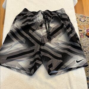 Nike Black and Gray Graphic Swim Shorts